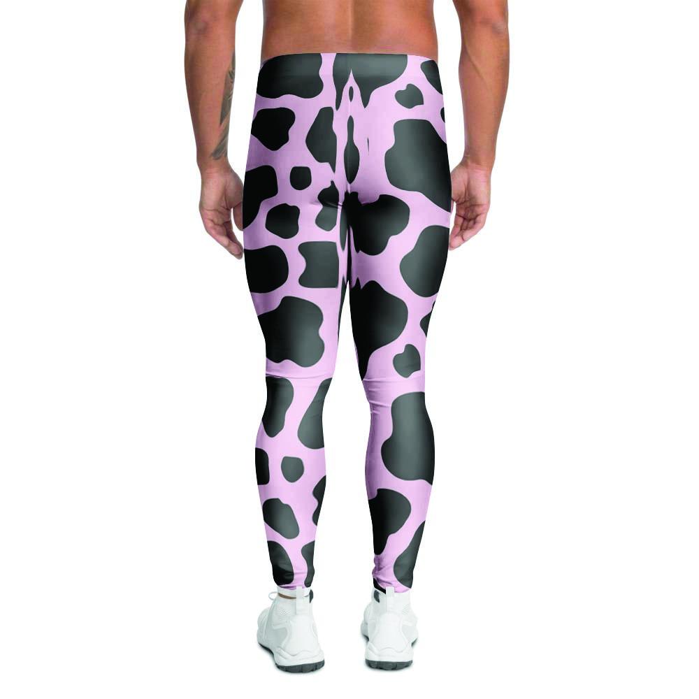 Black And Pink Cow Print Men's Leggings-grizzshop