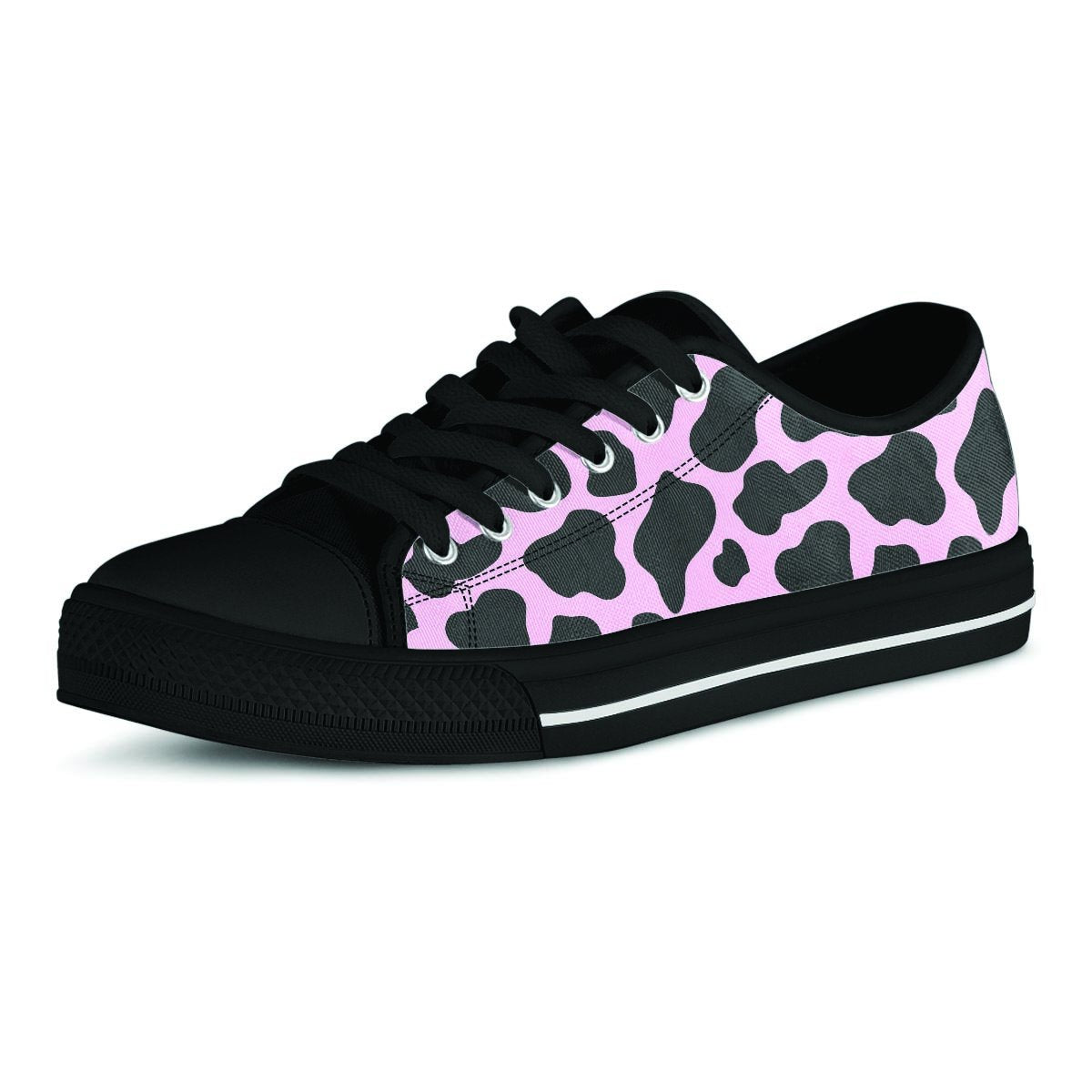 Black And Pink Cow Print Men's Low Top Shoes-grizzshop