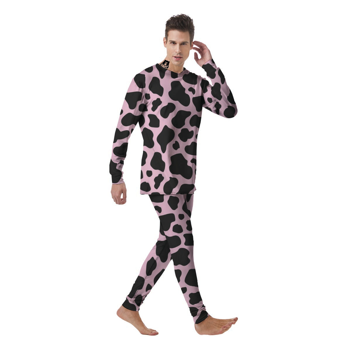 Black And Pink Cow Print Men's Pajamas-grizzshop