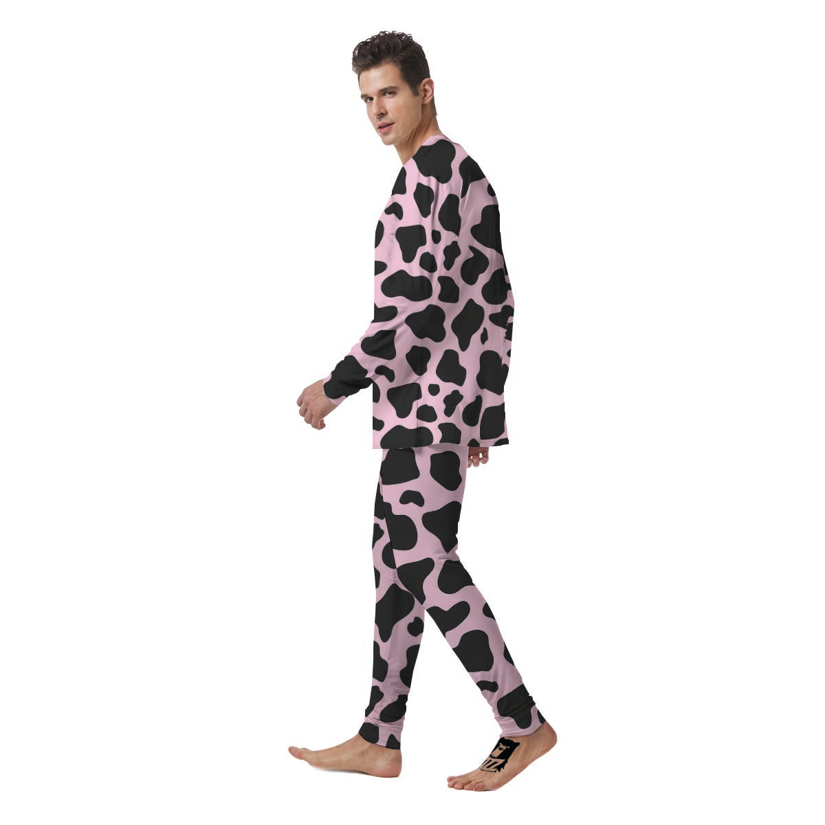 Black And Pink Cow Print Men's Pajamas-grizzshop