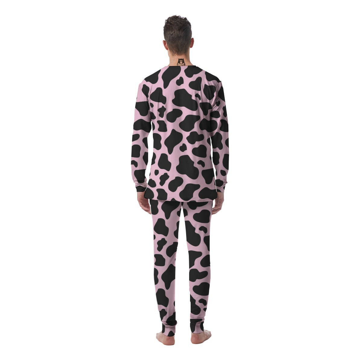 Black And Pink Cow Print Men's Pajamas-grizzshop