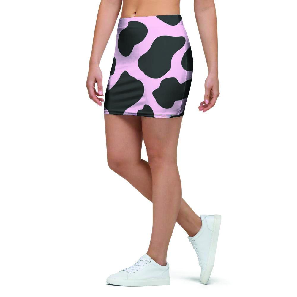 Black and Pink Cow Print Mini Skirt