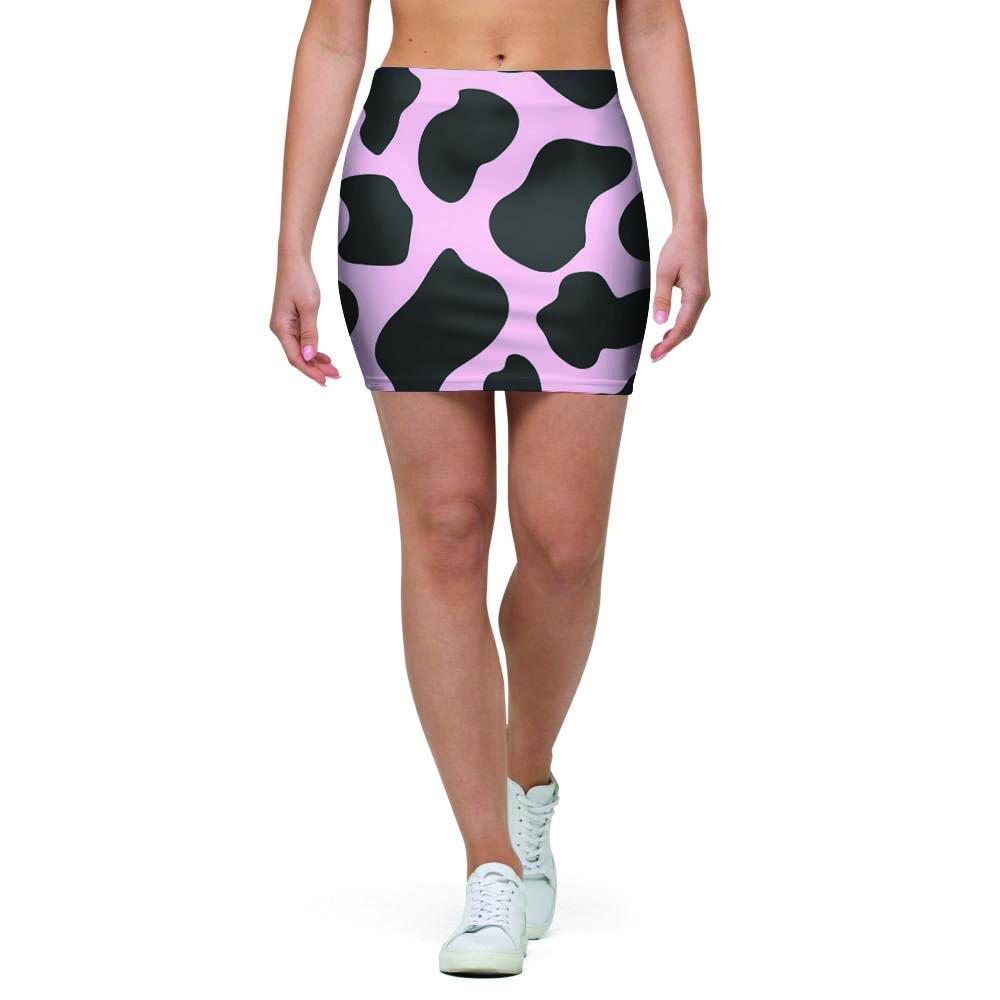 Black And Pink Cow Print Mini Skirt-grizzshop