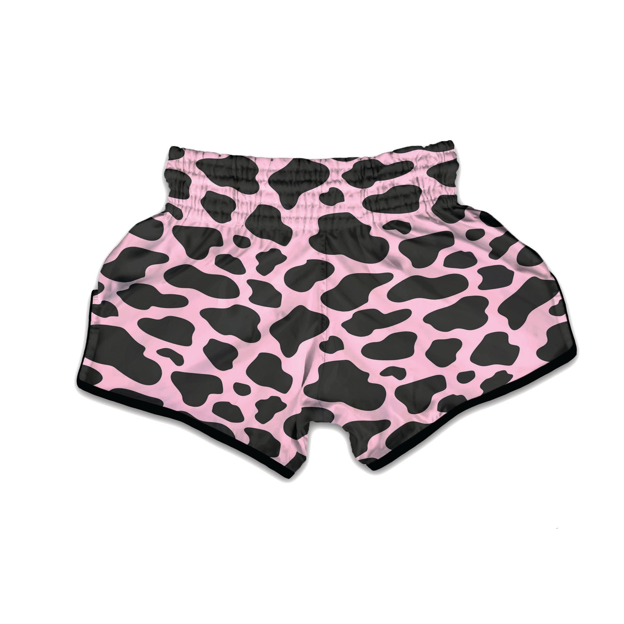 Black And Pink Cow Print Muay Thai Boxing Shorts-grizzshop