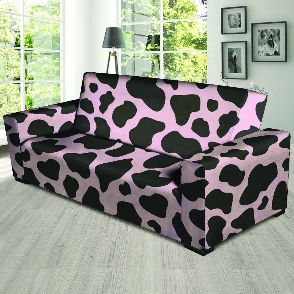 Black And Pink Cow Print Sofa Cover-grizzshop