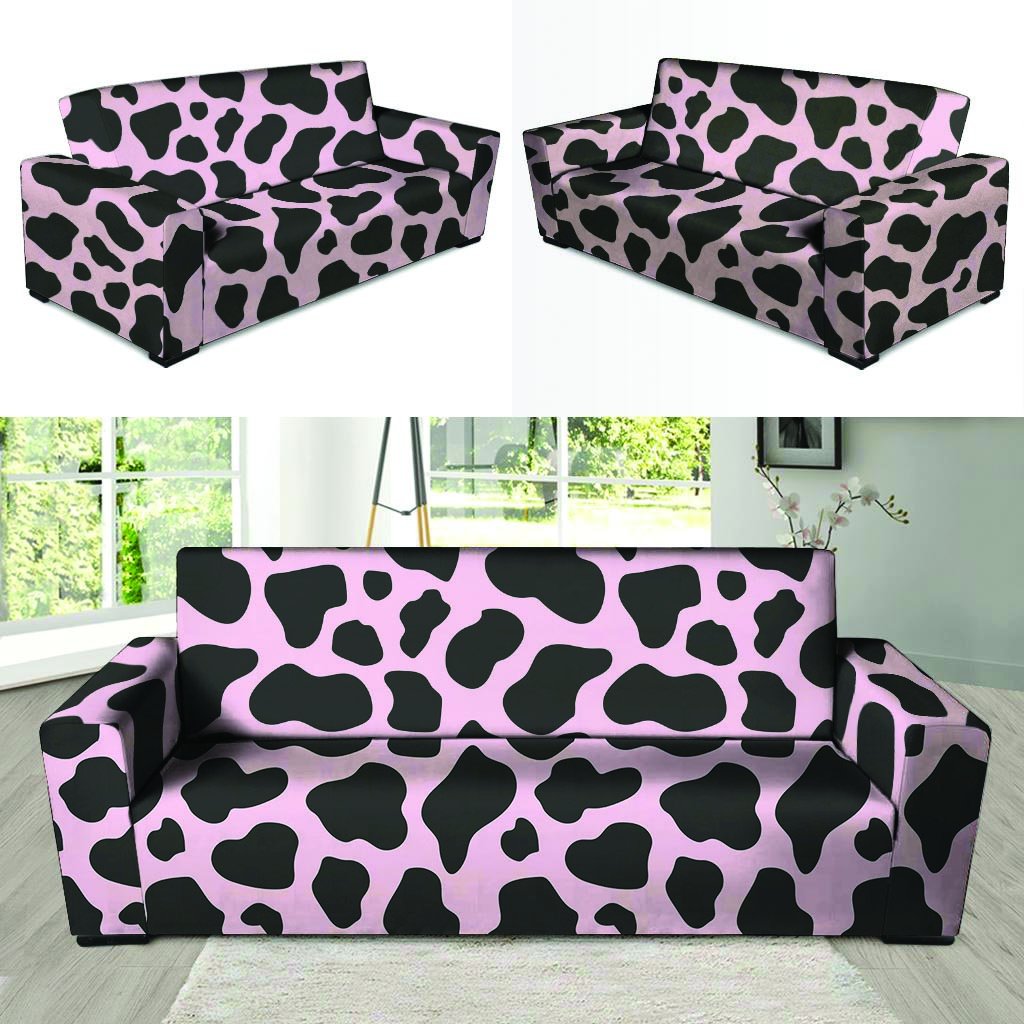 Black And Pink Cow Print Sofa Cover-grizzshop