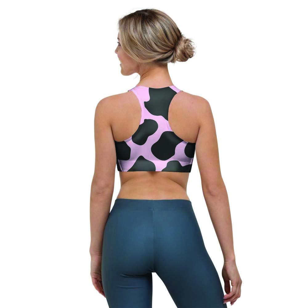 Black And Pink Cow Print Sports Bra-grizzshop