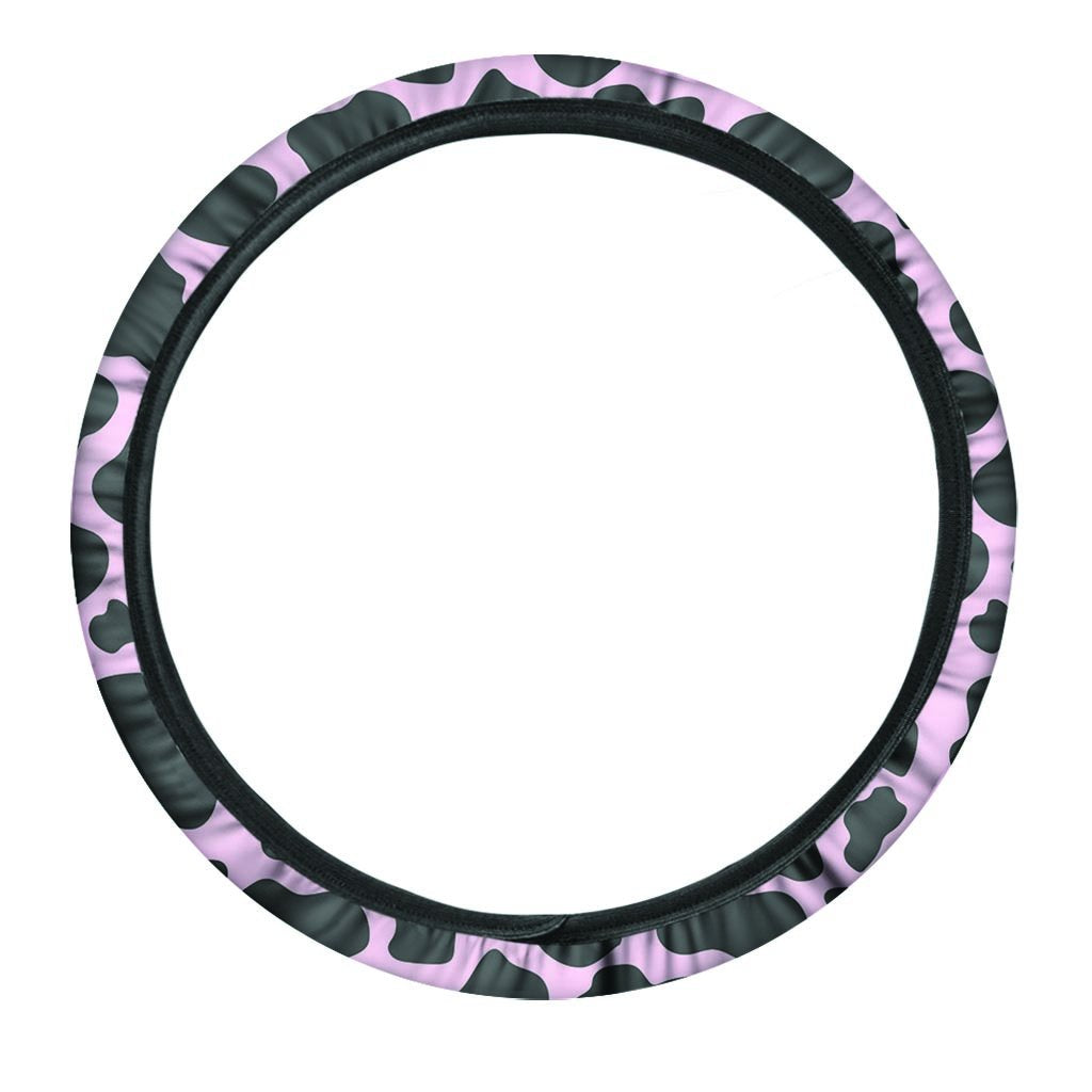 Black And Pink Cow Print Steering Wheel Cover-grizzshop