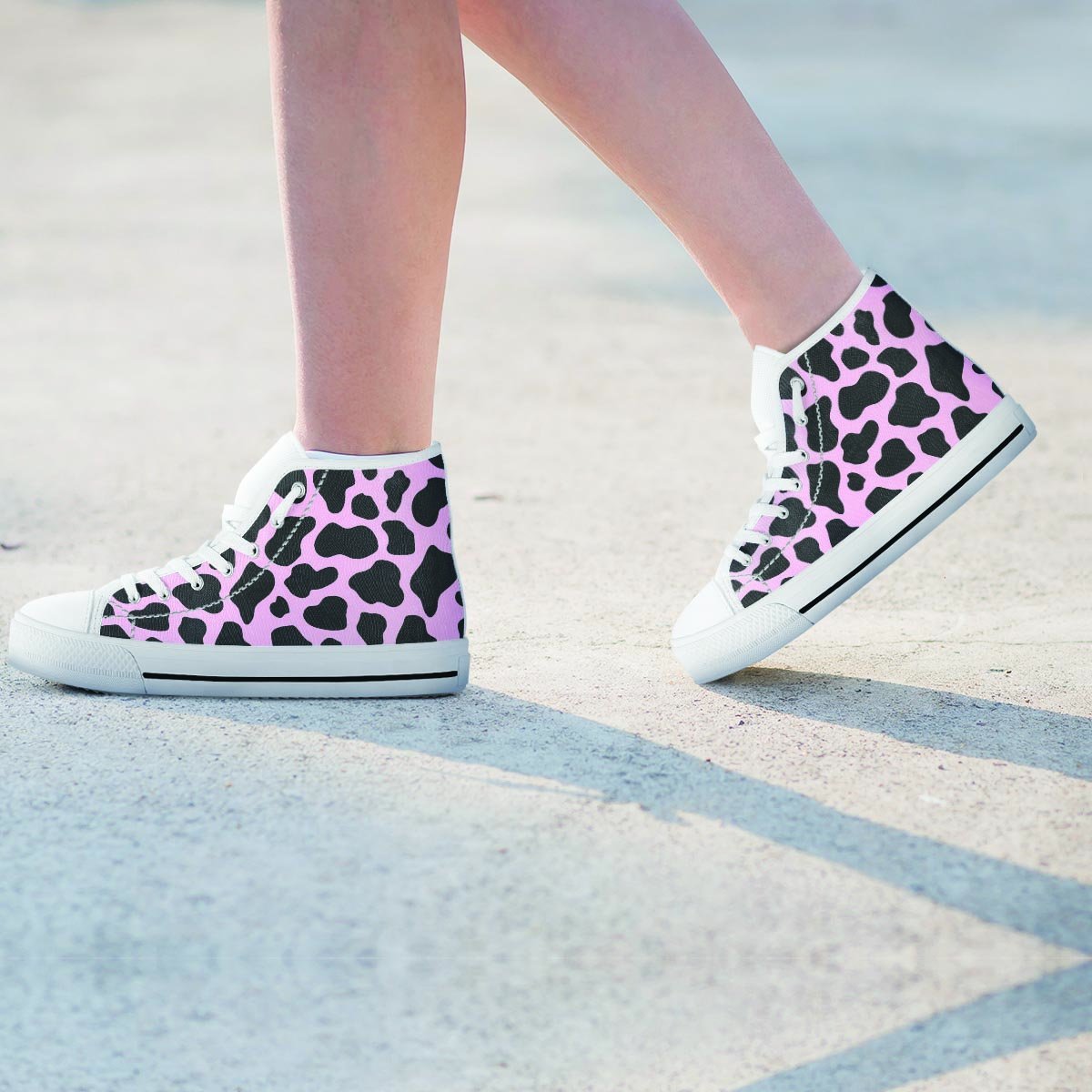 Black And Pink Cow Print Women's High Top Shoes-grizzshop