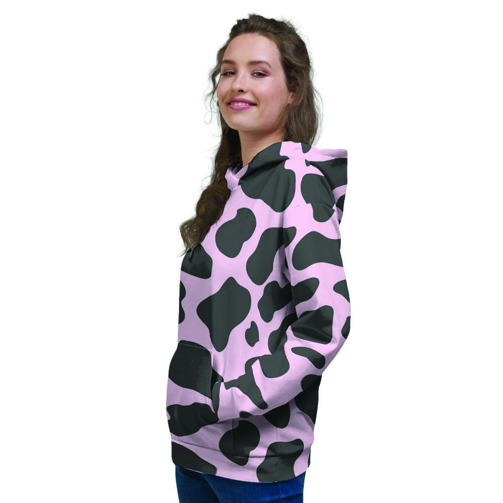 Black And Pink Cow Print Women's Hoodie-grizzshop