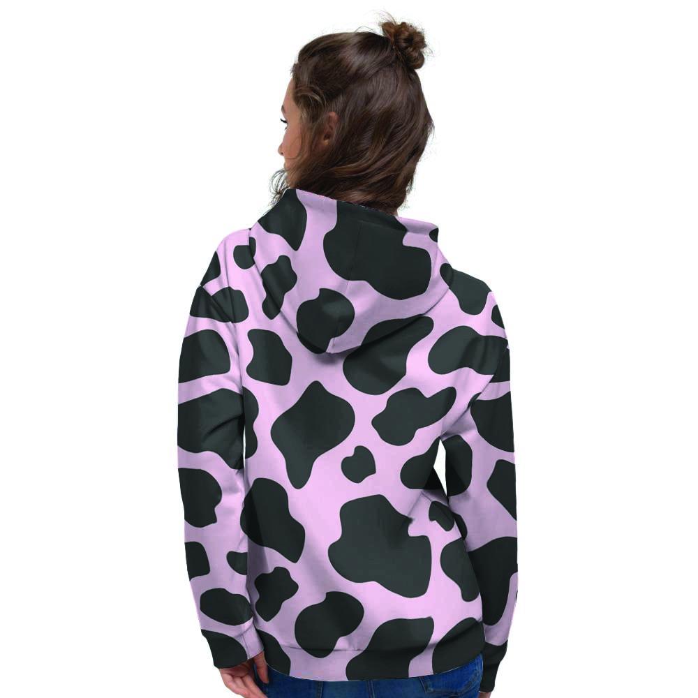 Black And Pink Cow Print Women's Hoodie-grizzshop