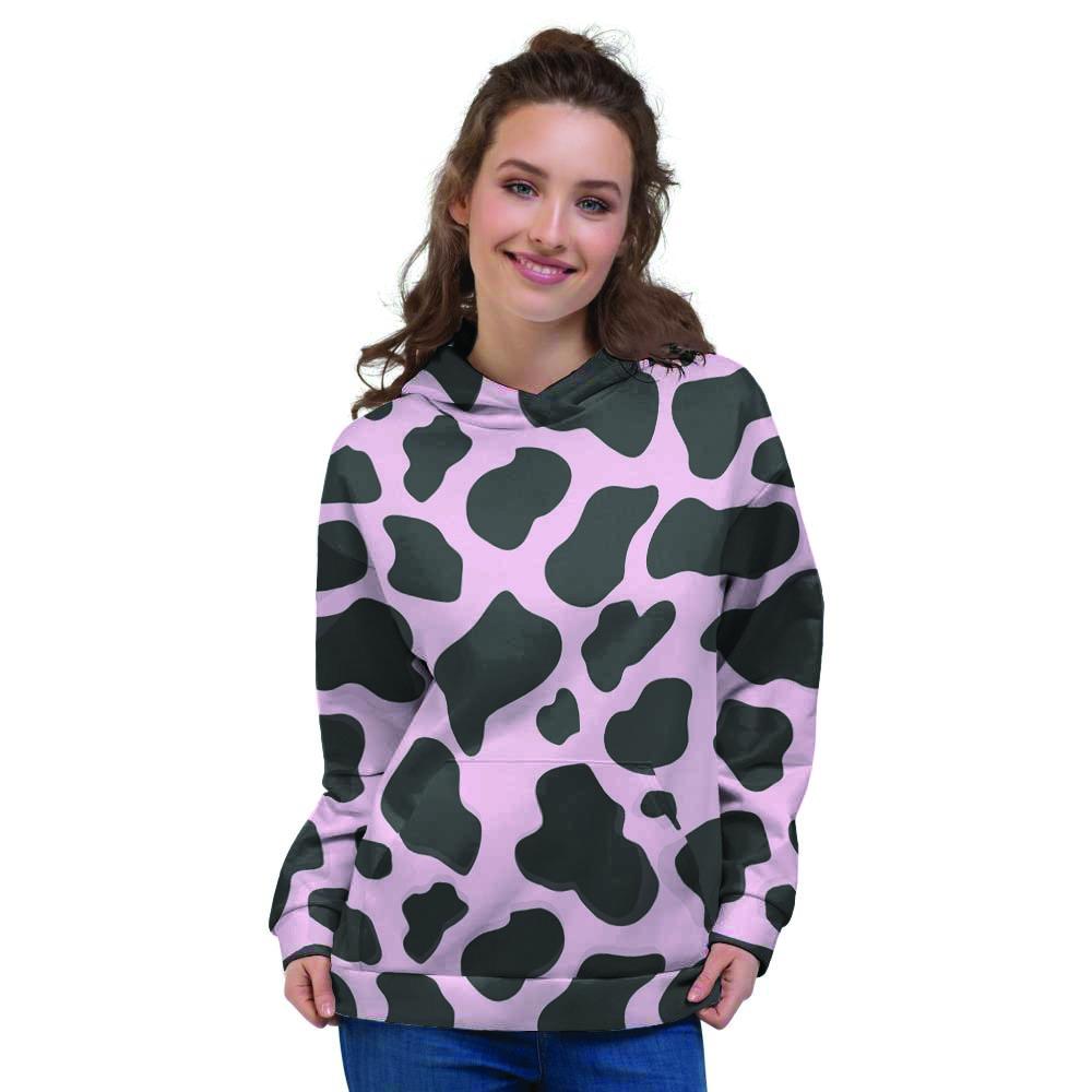 Black And Pink Cow Print Women's Hoodie-grizzshop