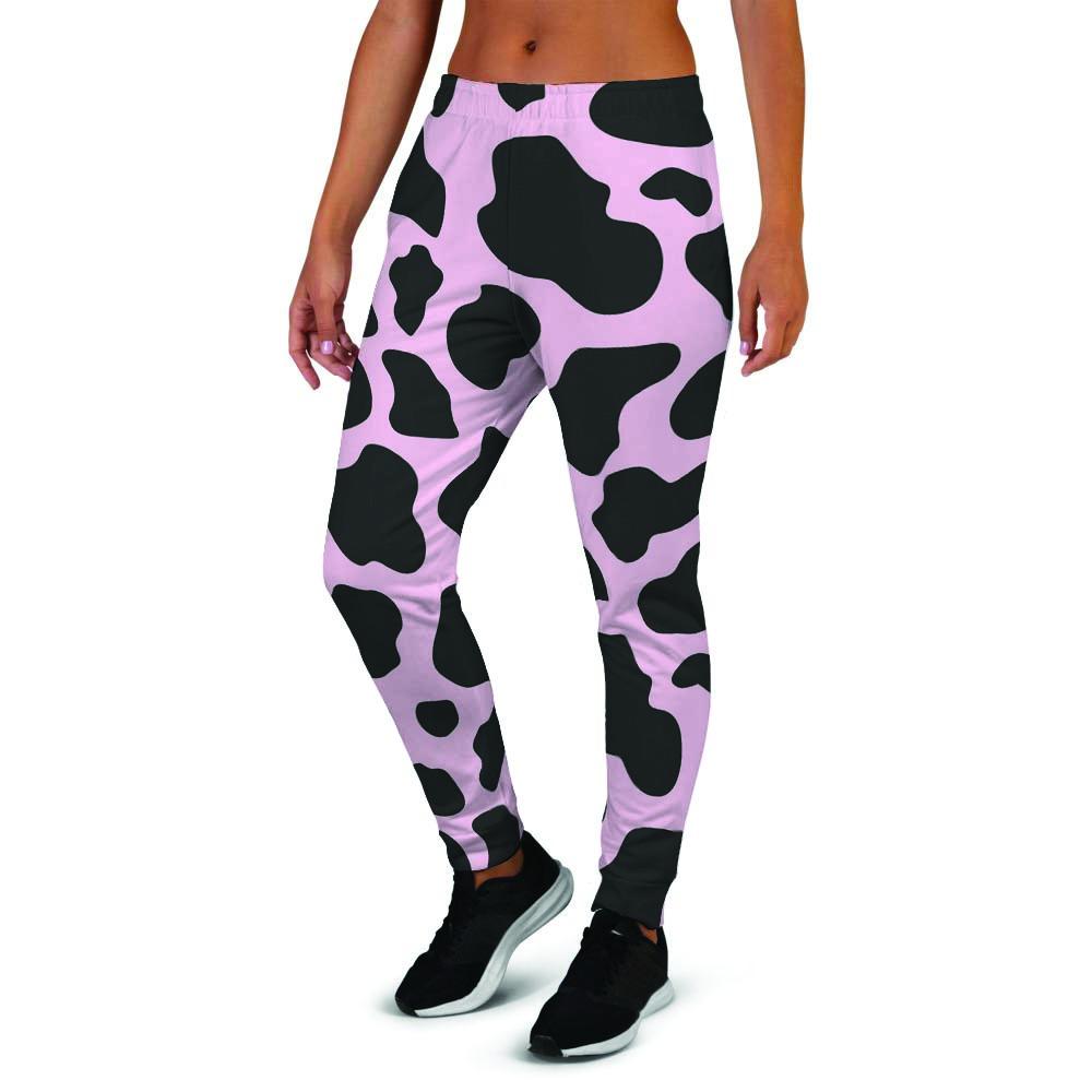 Black And Pink Cow Print Women's Joggers-grizzshop