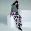 Black And Pink Cow Print Women's Joggers-grizzshop