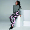 Black And Pink Cow Print Women's Joggers-grizzshop