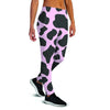 Black And Pink Cow Print Women's Joggers-grizzshop