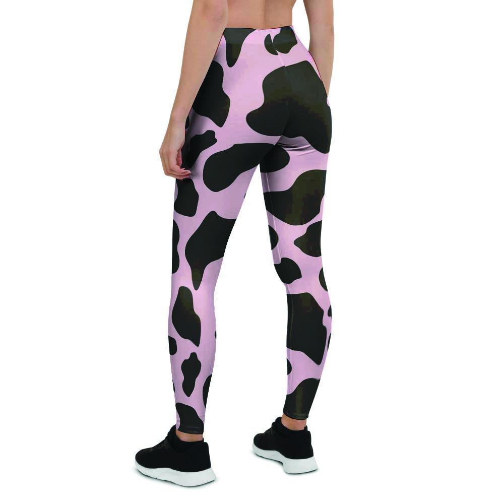 Black And Pink Cow Print Women's Leggings-grizzshop