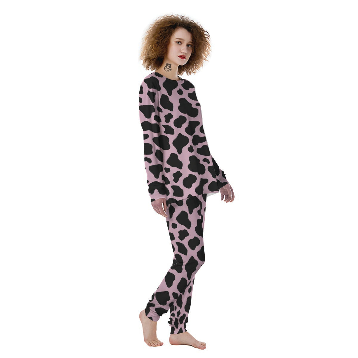 Black And Pink Cow Print Women's Pajamas-grizzshop