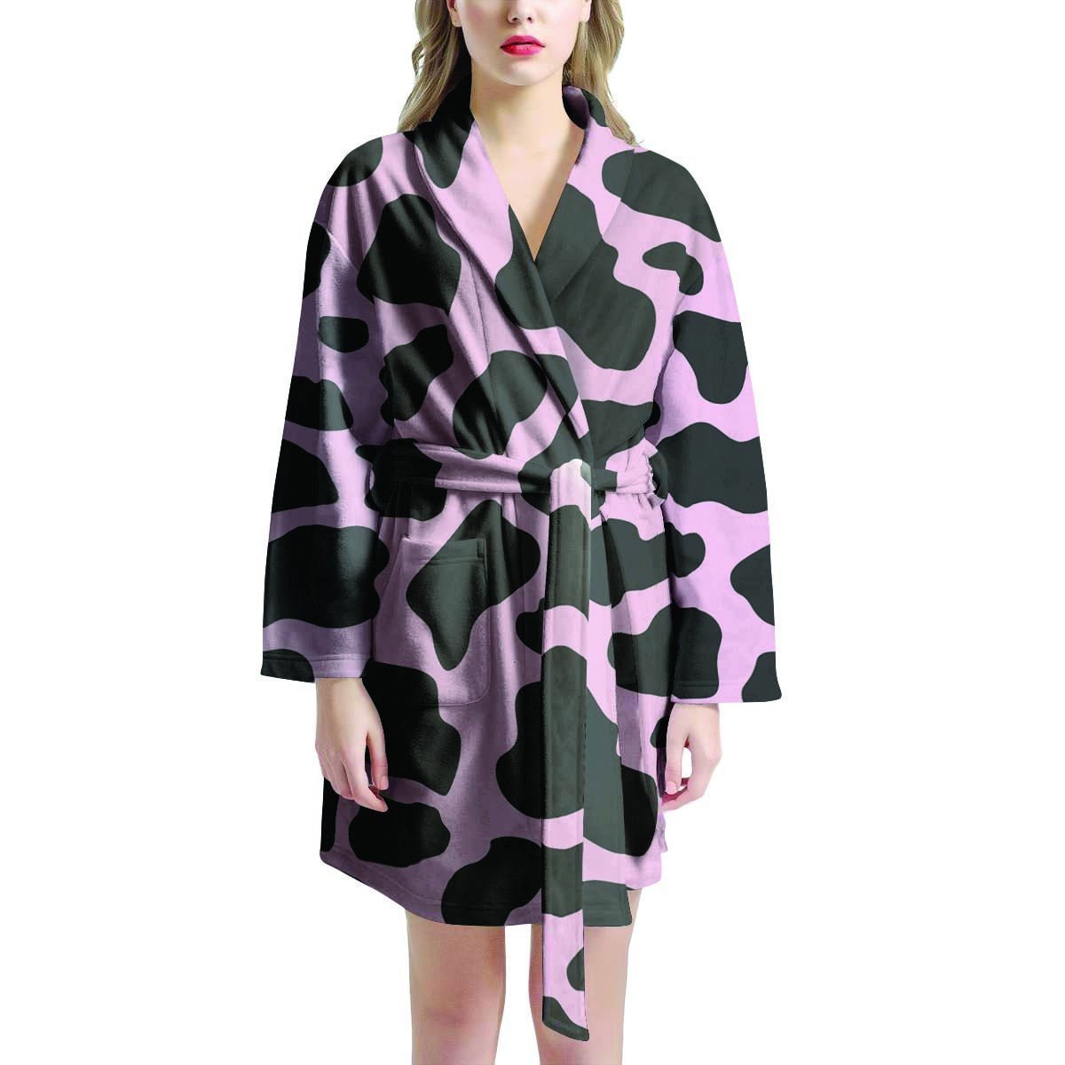 Black And Pink Cow Print Women's Robe-grizzshop