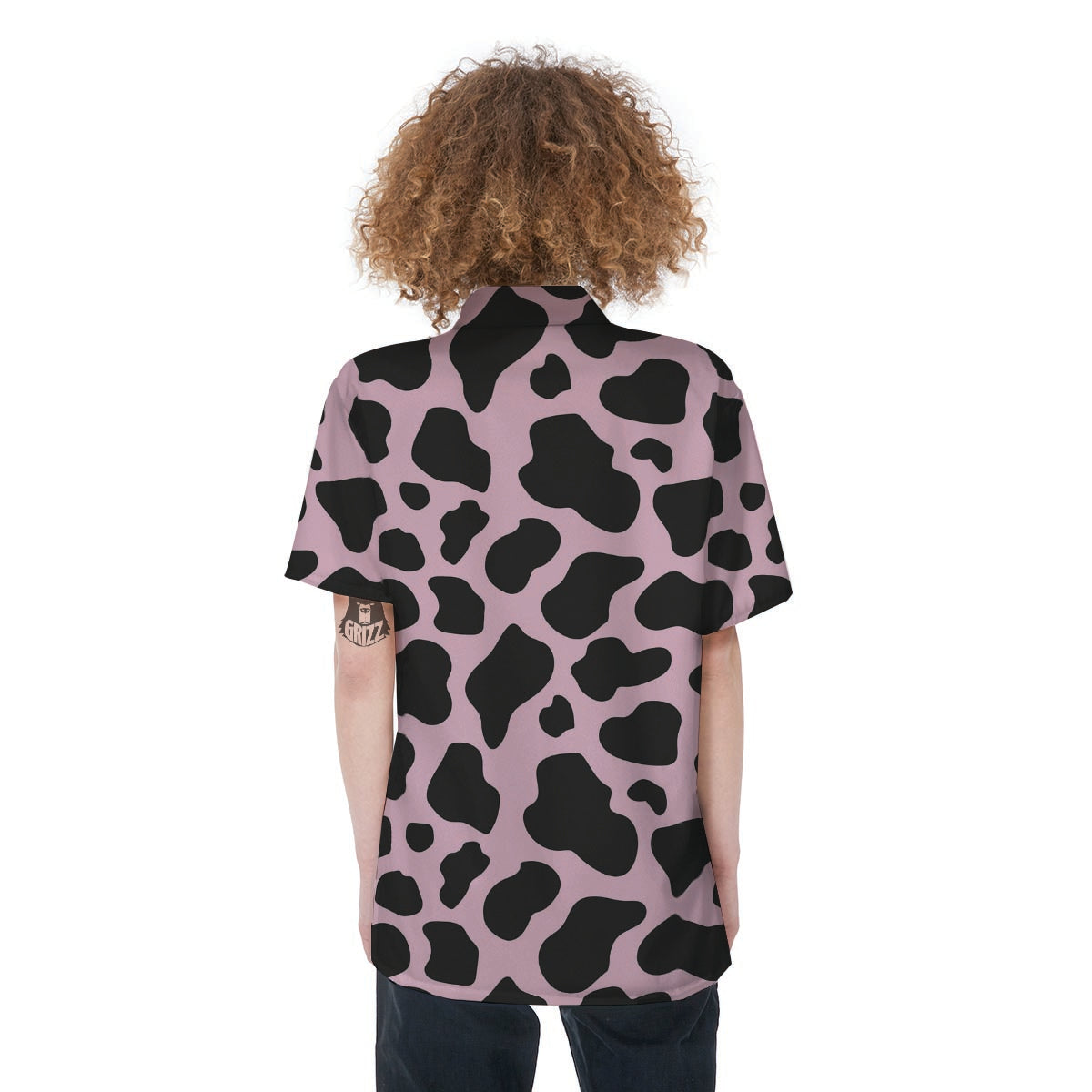 Black And Pink Cow Print Women's Short Sleeve Shirts-grizzshop