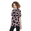 Black And Pink Cow Print Women's Short Sleeve Shirts-grizzshop