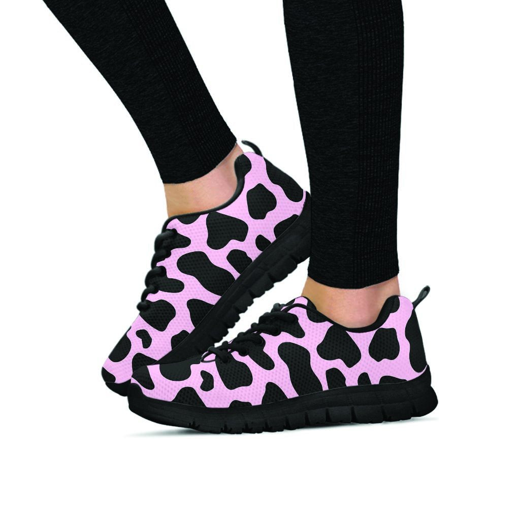 Black And Pink Cow Print Women's Sneakers-grizzshop