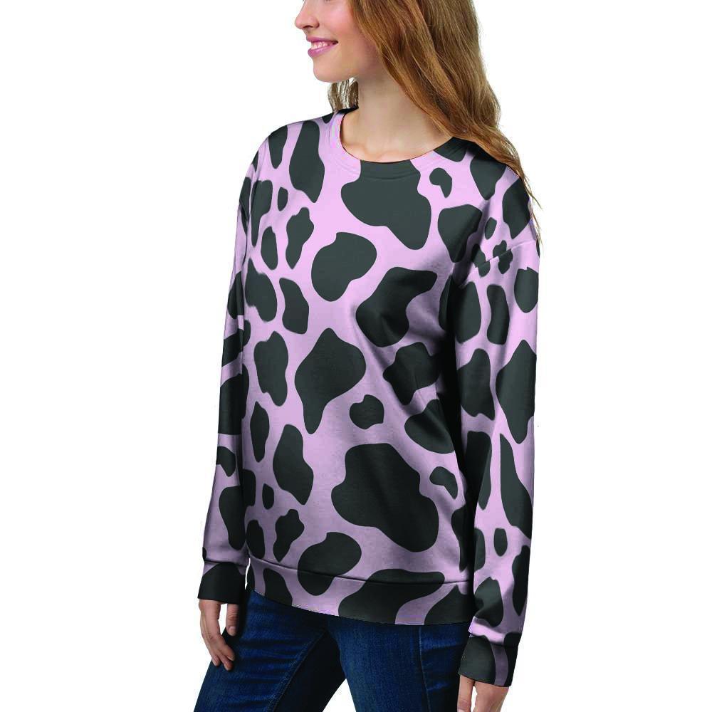 Black And Pink Cow Print Women's Sweatshirt-grizzshop