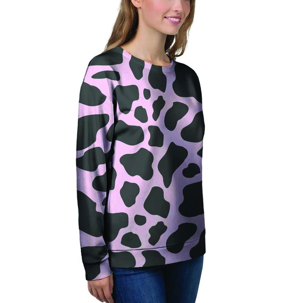 Black And Pink Cow Print Women's Sweatshirt-grizzshop