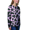 Black And Pink Cow Print Women's Sweatshirt-grizzshop