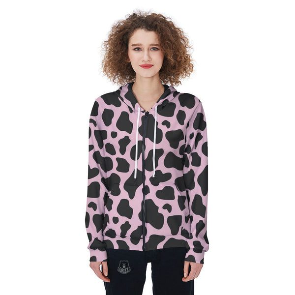 Cow print 2024 zip up hoodie