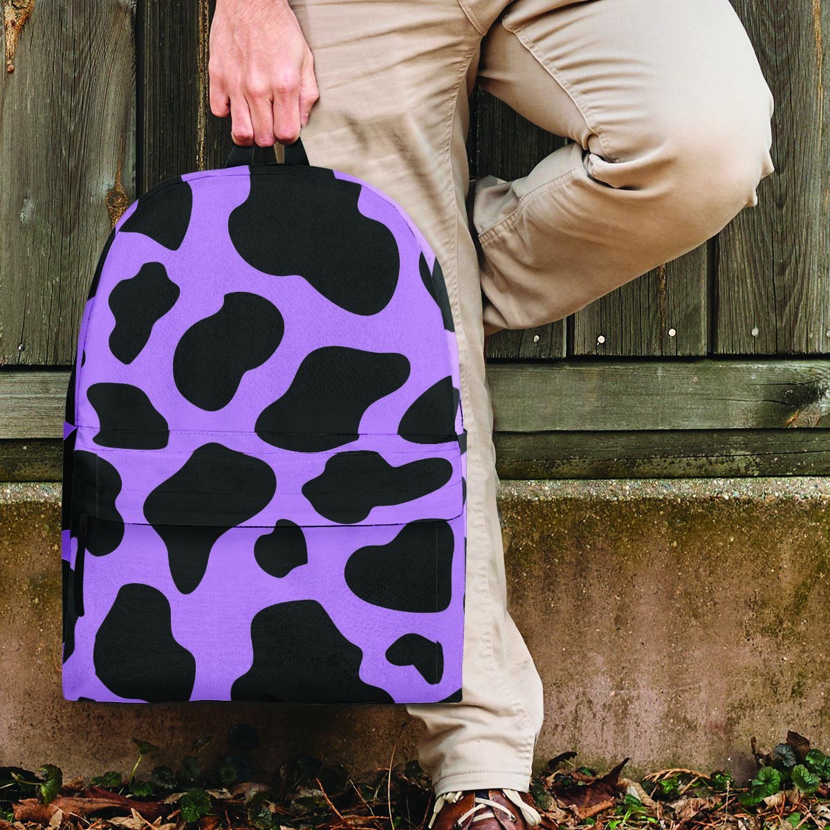 Black And Purple Cow Print Backpack-grizzshop