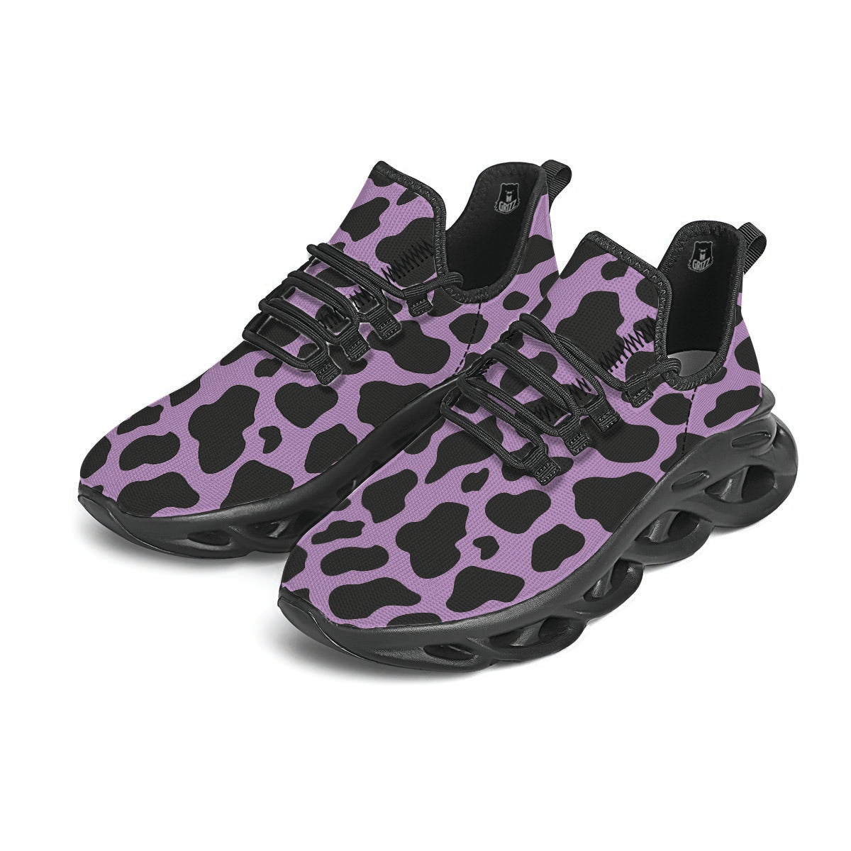 Black And Purple Cow Print Black Running Shoes-grizzshop