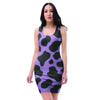 Black And Purple Cow Print Bodycon Dress-grizzshop