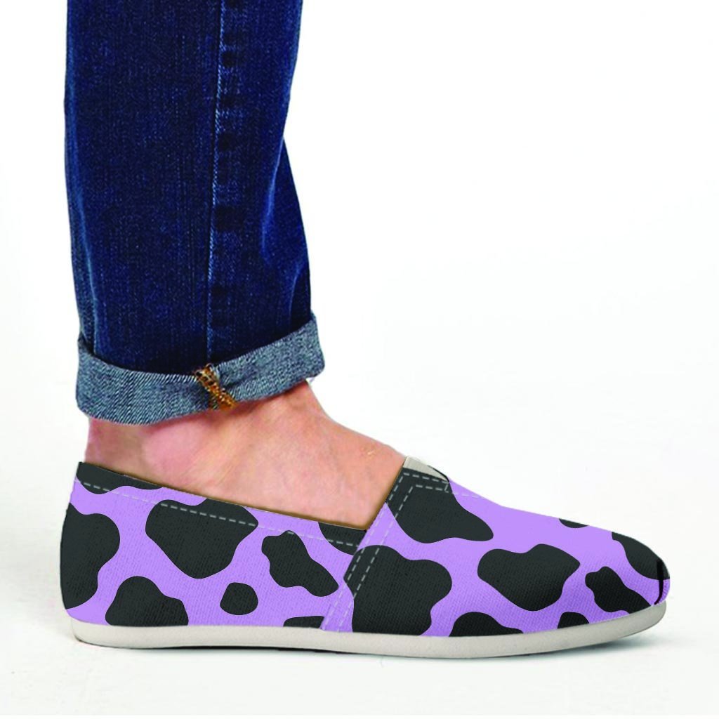 Black And Purple Cow Print Canvas Shoes-grizzshop