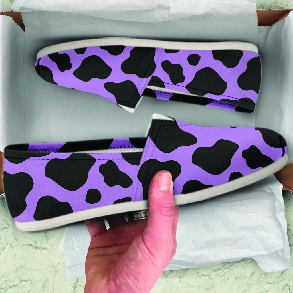 Black And Purple Cow Print Canvas Shoes-grizzshop