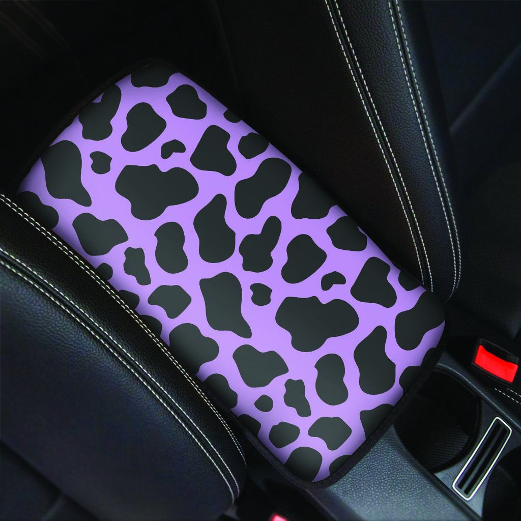 Black And Purple Cow Print Car Console Cover-grizzshop