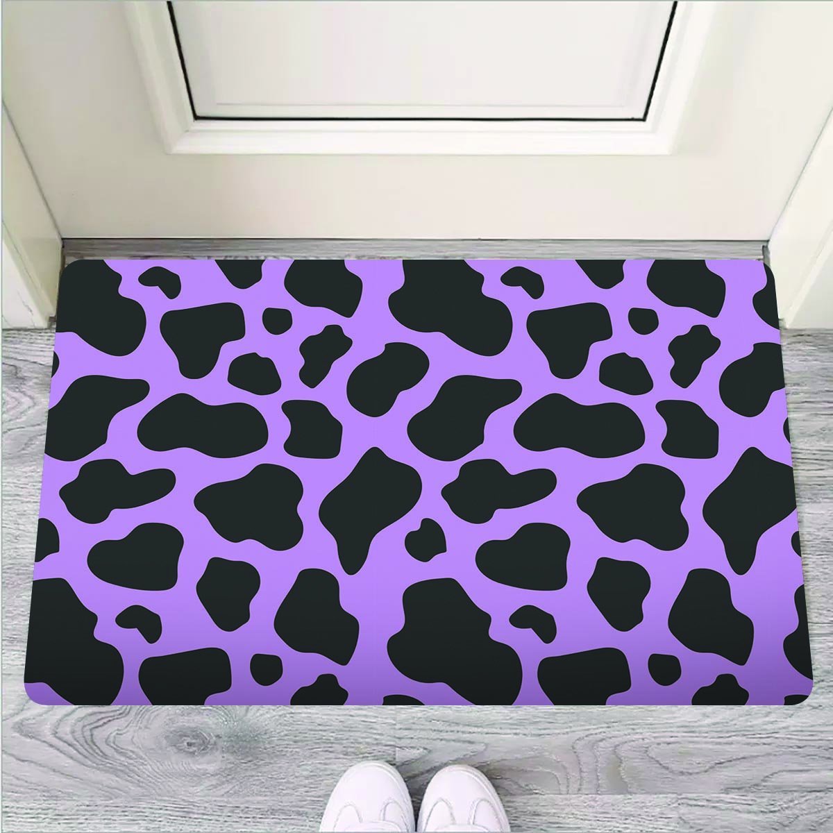 Black And Purple Cow Print Door Mat-grizzshop