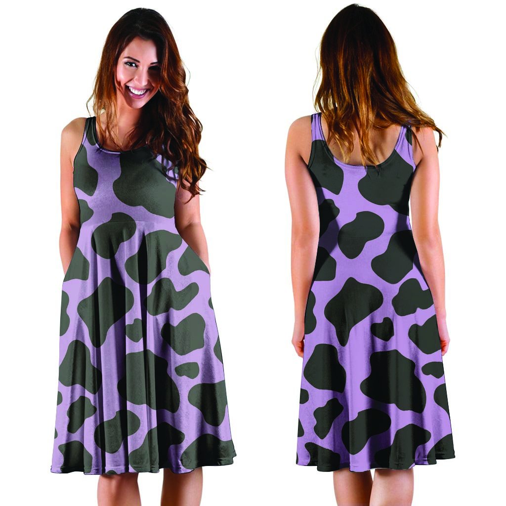 Black And Purple Cow Print Dress-grizzshop