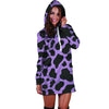 Black And Purple Cow Print Hoodie Dress-grizzshop