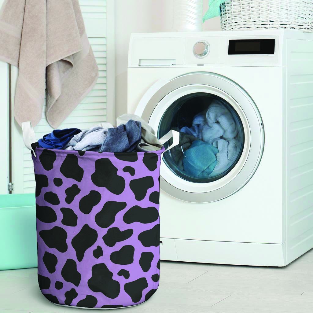 Black And Purple Cow Print Laundry Basket-grizzshop