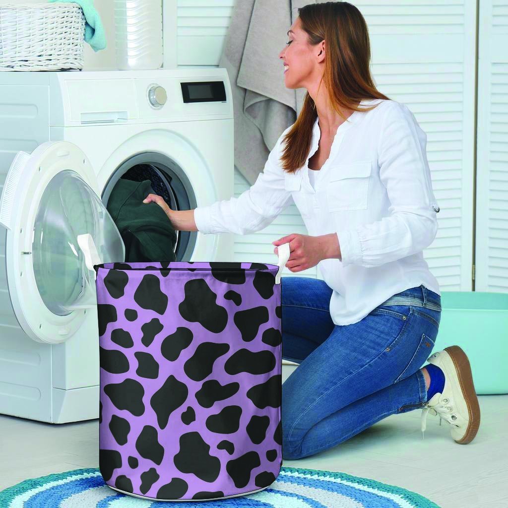 Black And Purple Cow Print Laundry Basket-grizzshop