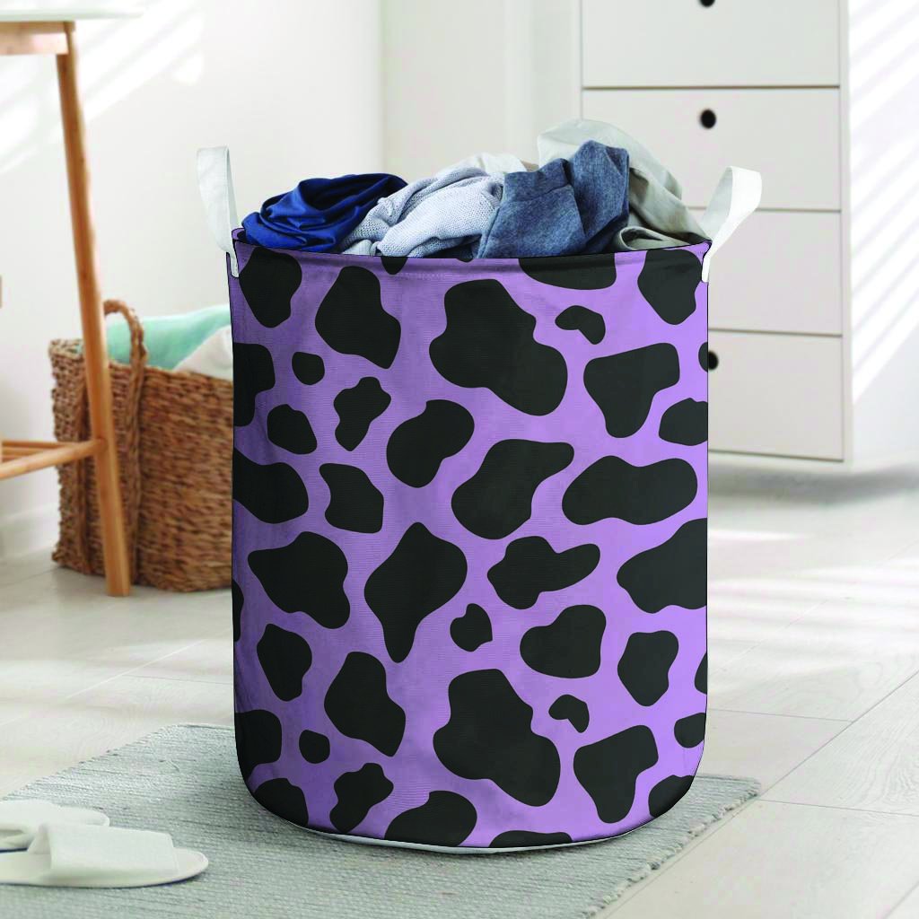 Black And Purple Cow Print Laundry Basket-grizzshop