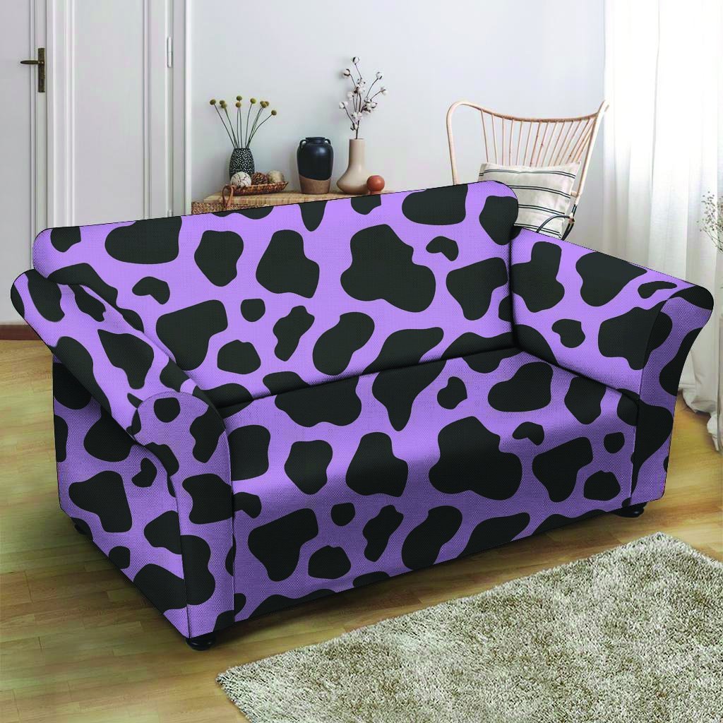 Black And Purple Cow Print Loveseat Cover-grizzshop