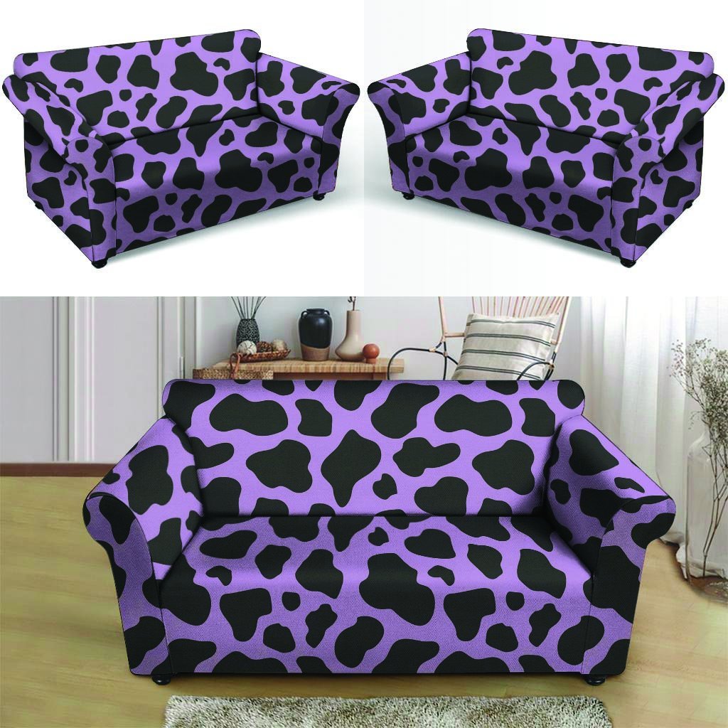 Black And Purple Cow Print Loveseat Cover-grizzshop