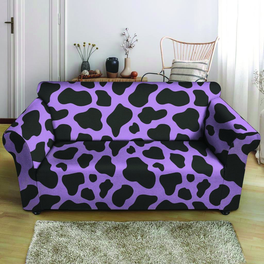 Black And Purple Cow Print Loveseat Cover-grizzshop