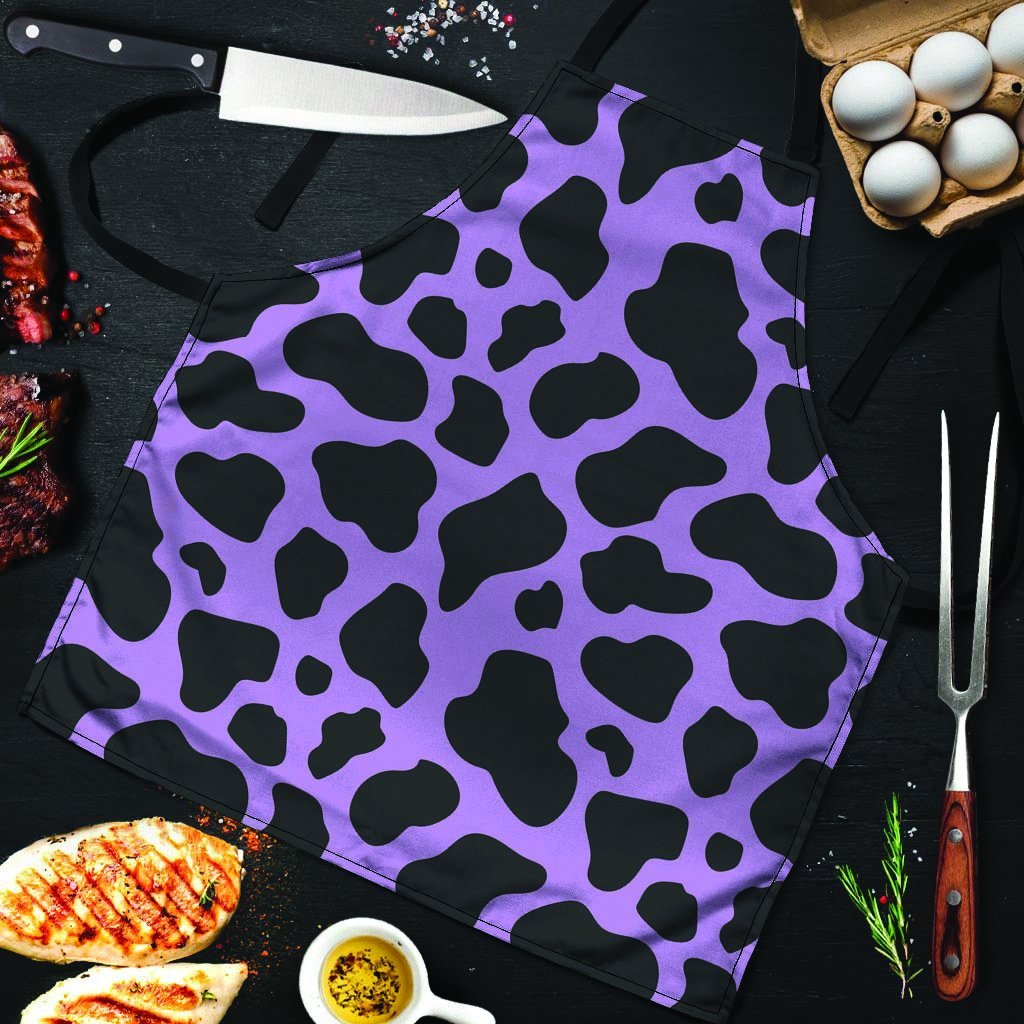 Black And Purple Cow Print Men's Apron-grizzshop