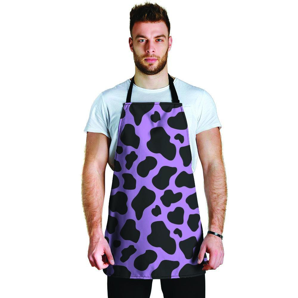 Black And Purple Cow Print Men's Apron-grizzshop