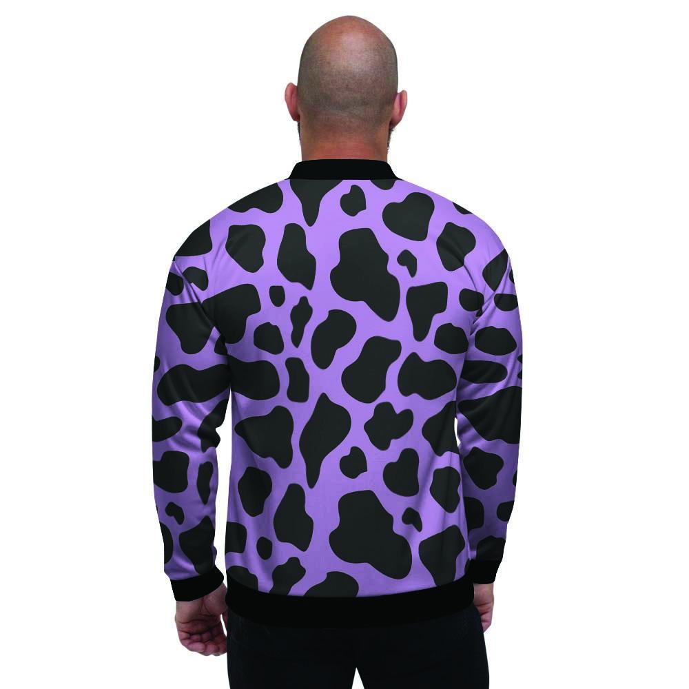 Black And Purple Cow Print Men's Bomber Jacket-grizzshop