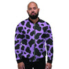 Black And Purple Cow Print Men's Bomber Jacket-grizzshop