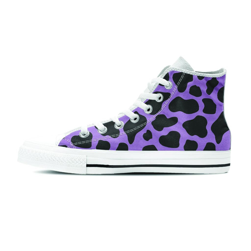 Black And Purple Cow Print Men's High Top Shoes-grizzshop